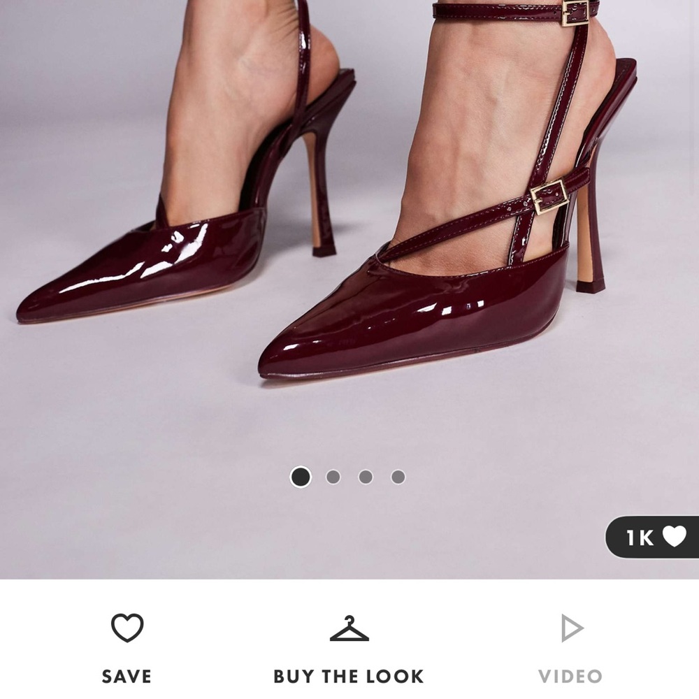 Public Desire Burgundy Patent Pointed Toe Strappy Heels